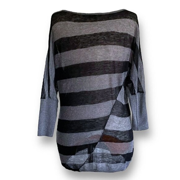 Vince Womens Sweater XS Gray Black Stripe Slouchy Thin Knit Silk Alpaca Wool - Picture 6 of 7